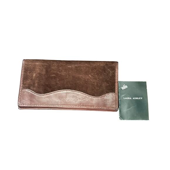 NWT Laura Ashley Dark Brown Suede Leather Checkbook Cover Wallet - Picture 1 of 4